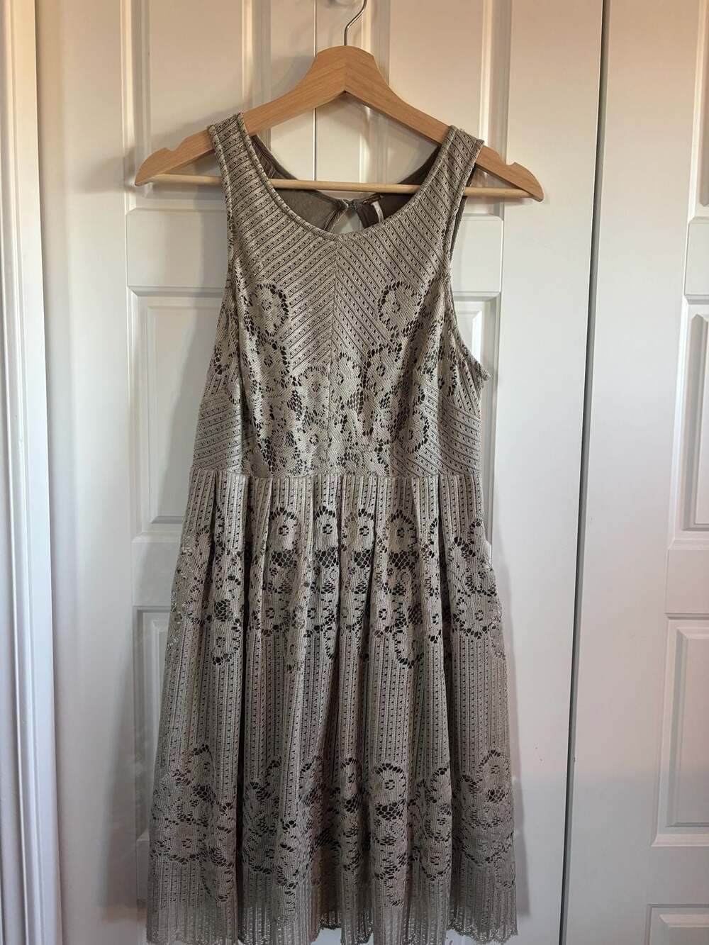Free People Sleeveless Lace Open-Back Mini Dress Taupe